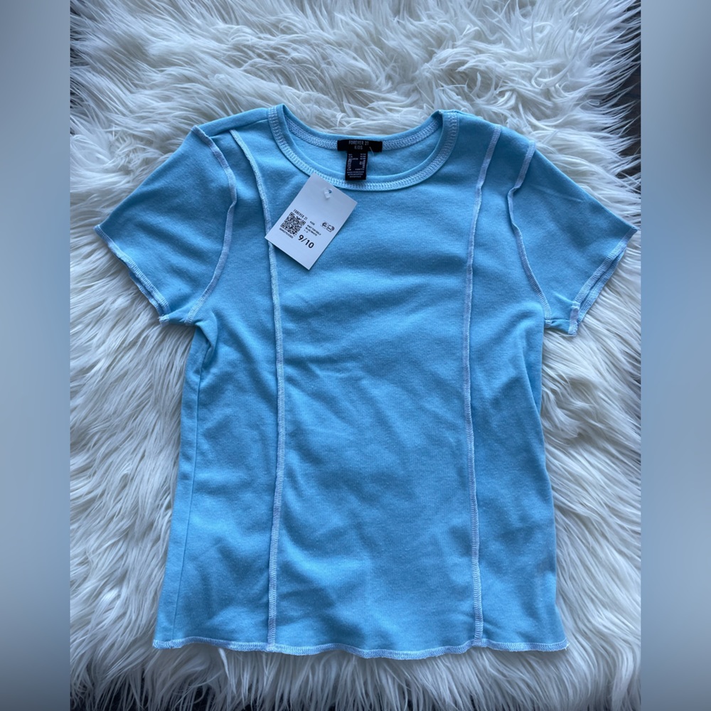 Forever 21 Kids Blue T-shirt with white stitching - Girls Size 9/10 - NWT